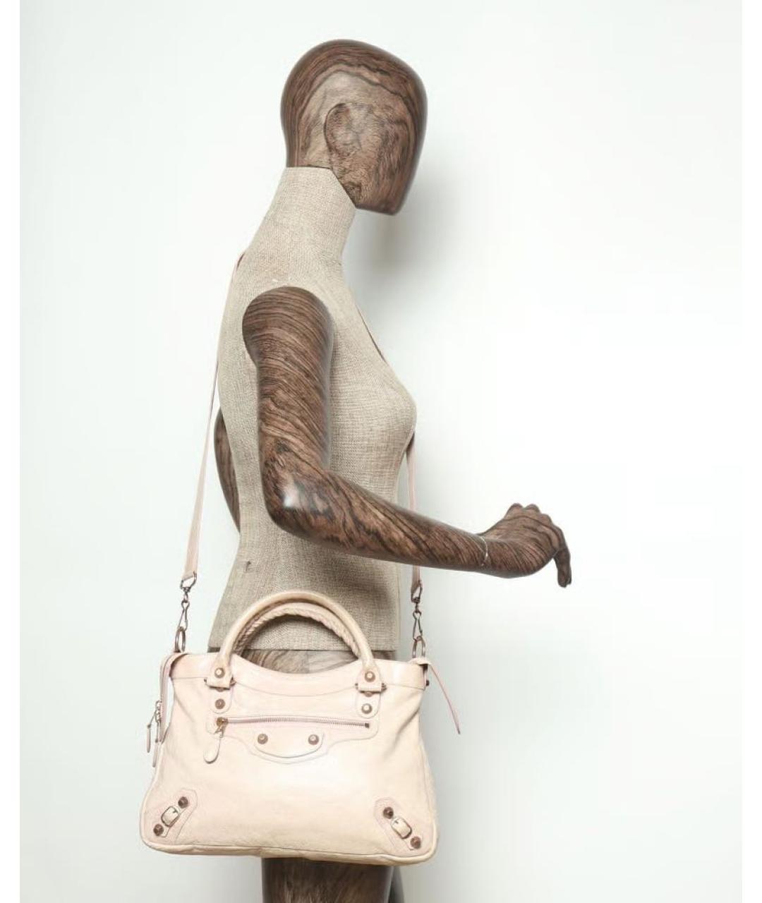 BALENCIAGA Бежевая кожаная сумка с короткими ручками, фото 2