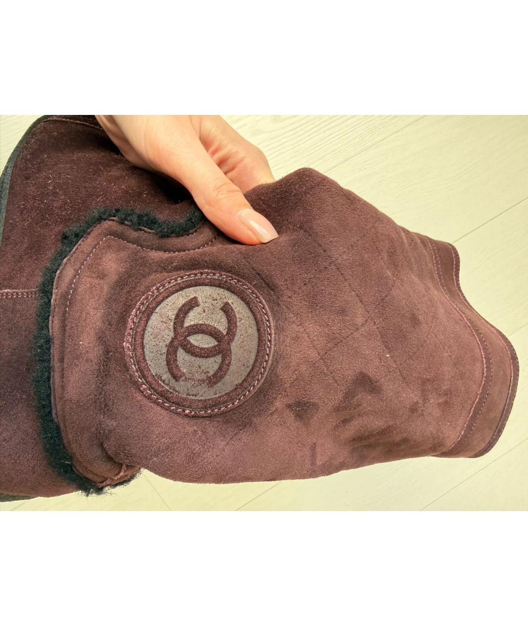 CHANEL Бордовые замшевые сапоги, фото 7