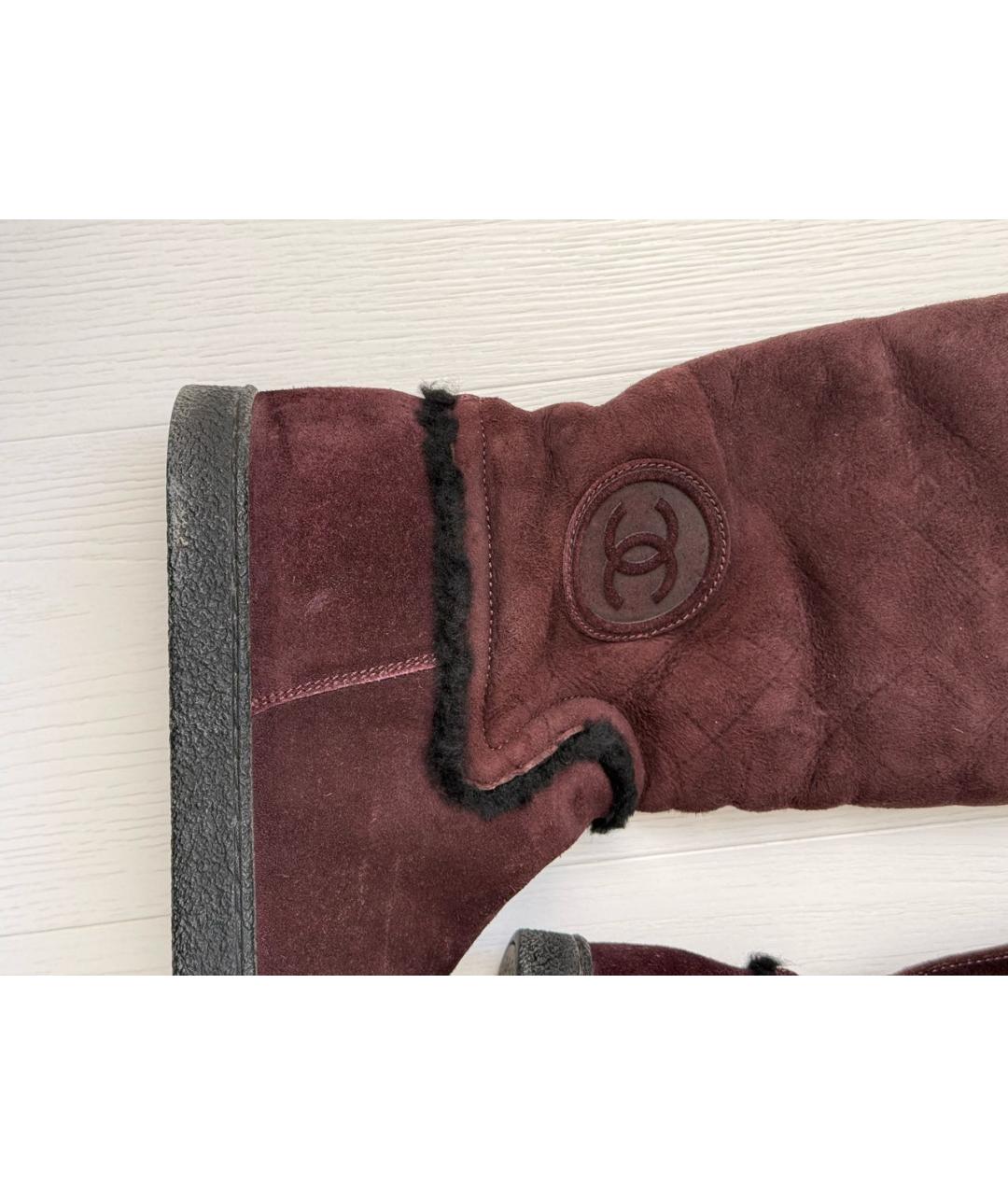 CHANEL Бордовые замшевые сапоги, фото 2