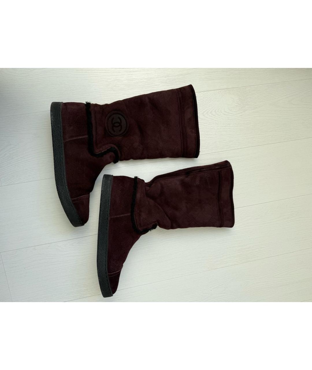 CHANEL Бордовые замшевые сапоги, фото 8