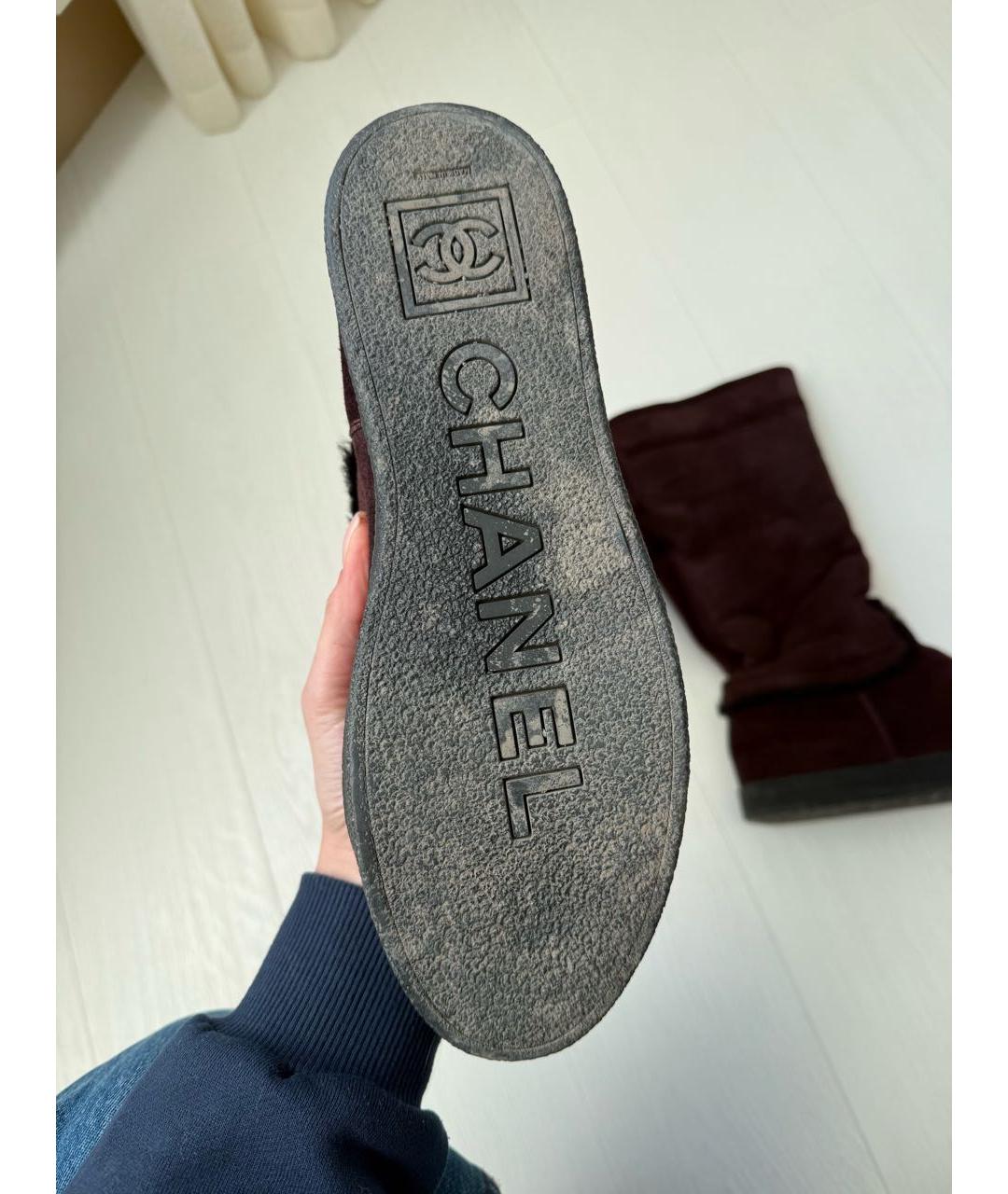 CHANEL Бордовые замшевые сапоги, фото 4