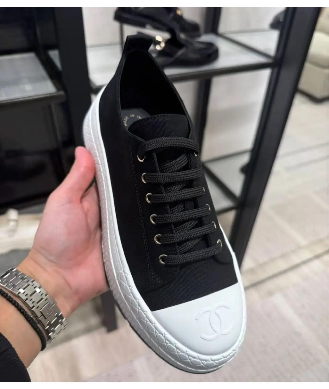 CHANEL Черные текстильные кеды, фото 4