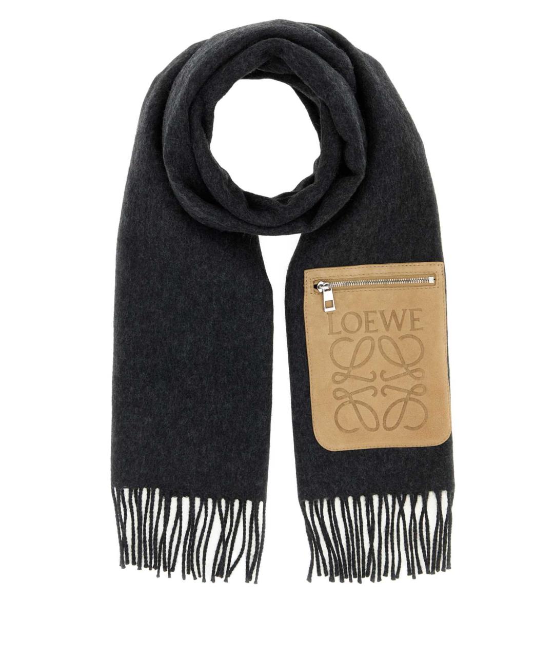LOEWE Серый шерстяной шарф, фото 1