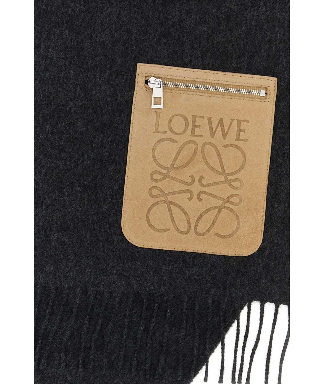LOEWE Серый шерстяной шарф, фото 2