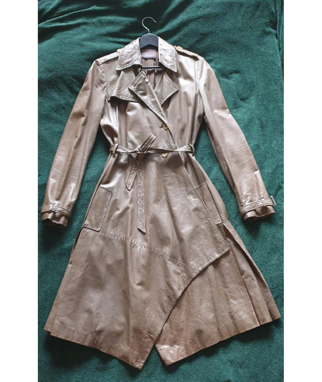 JOHN GALLIANO Коричневый кожаный тренч/плащ, фото 9