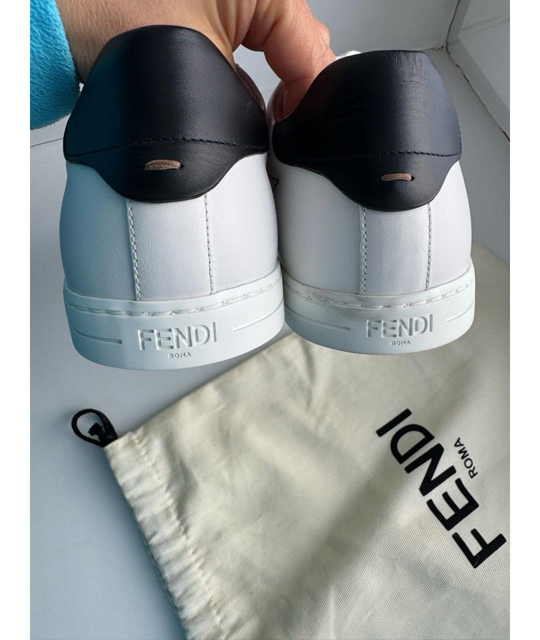 FENDI Белые кожаные низкие кроссовки / кеды, фото 4