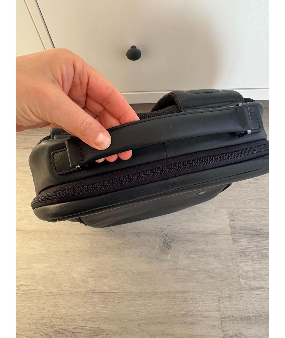 PIQUADRO Черный кожаный рюкзак, фото 3