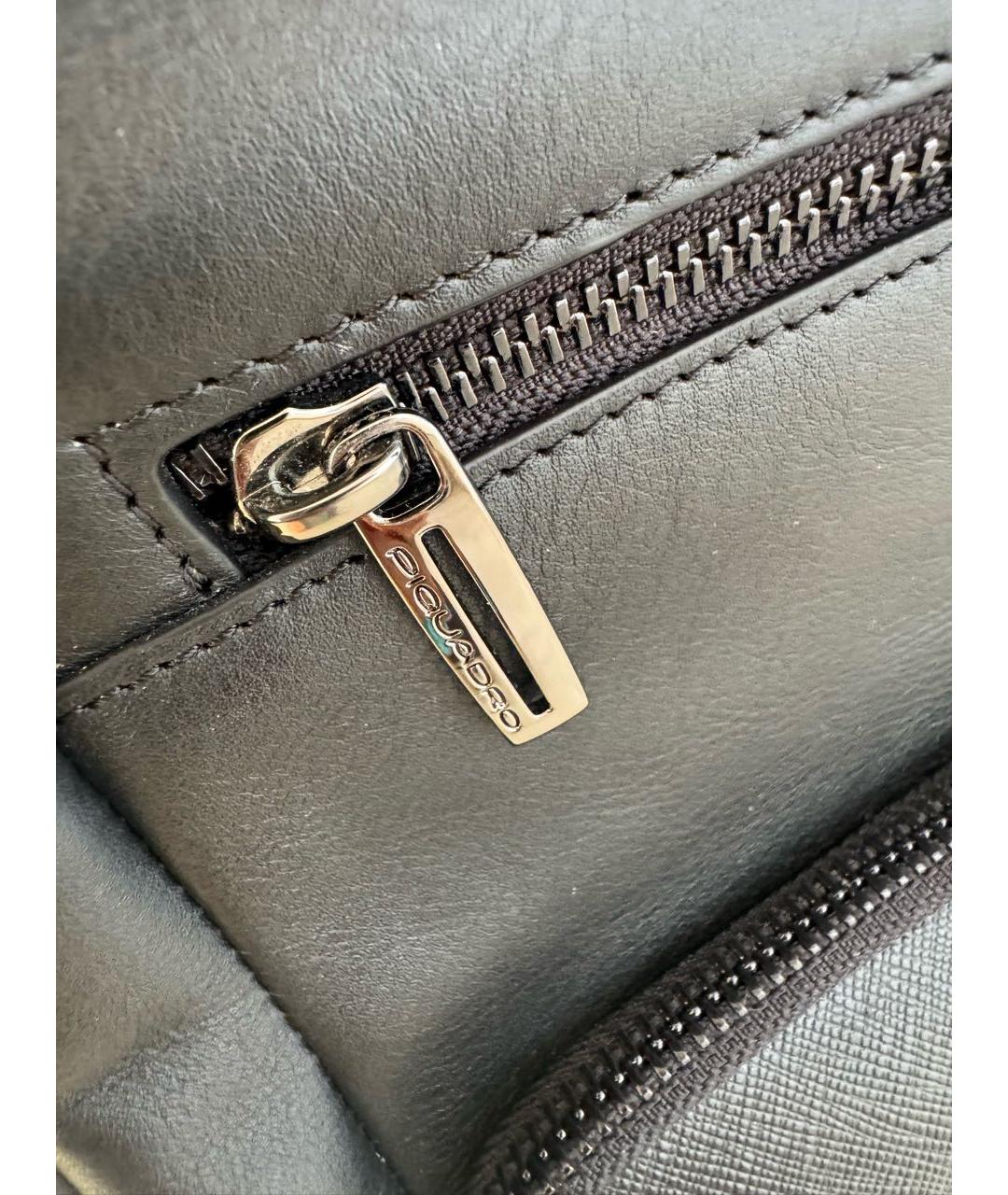 PIQUADRO Черный кожаный рюкзак, фото 5