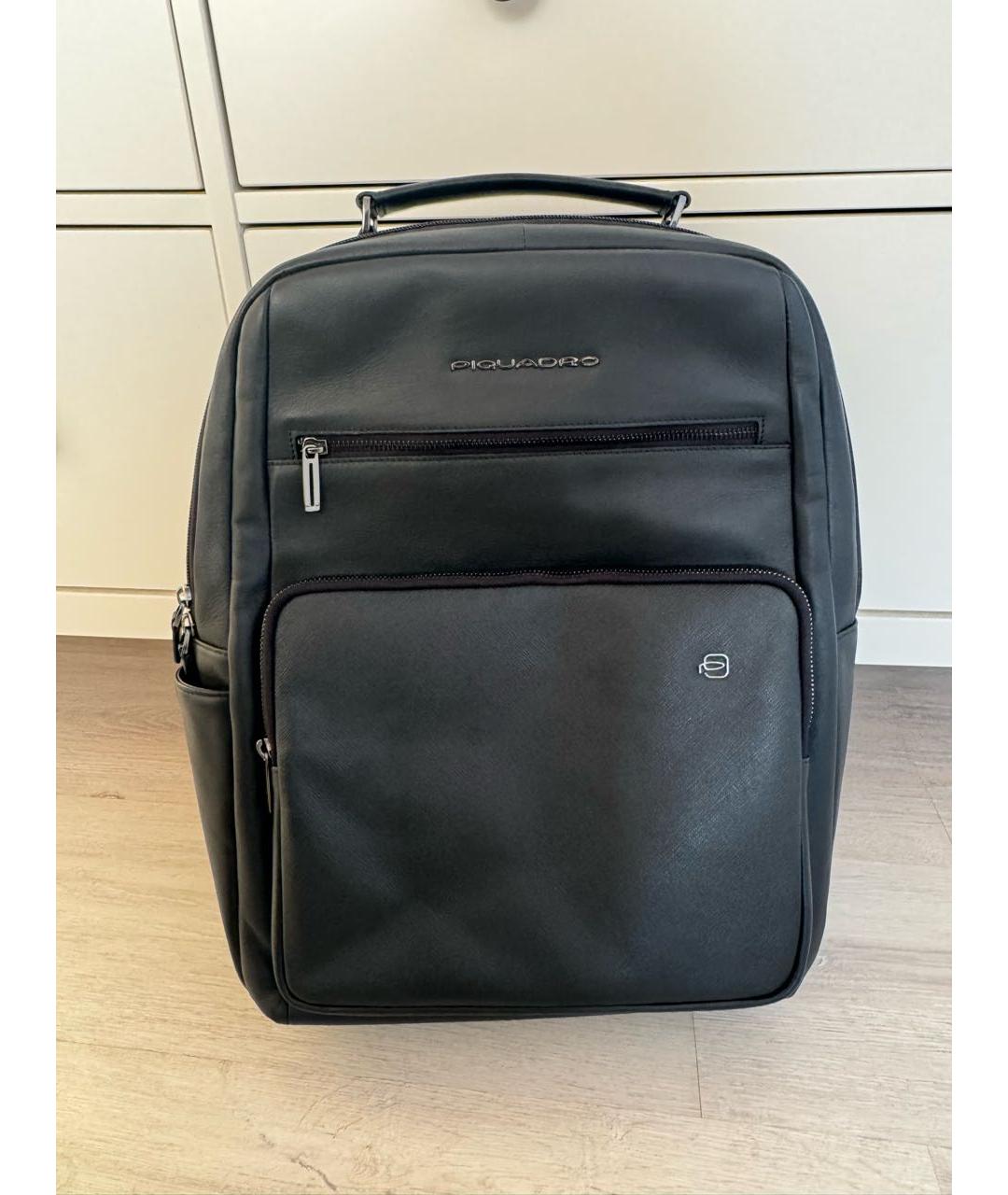 PIQUADRO Черный кожаный рюкзак, фото 7