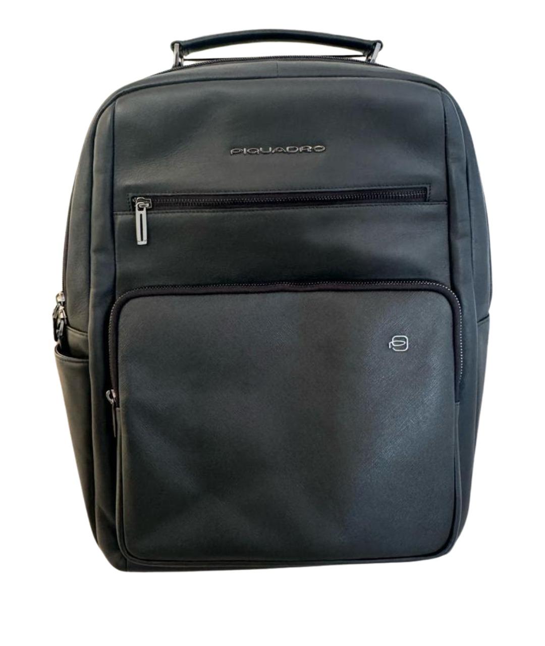 PIQUADRO Черный кожаный рюкзак, фото 1