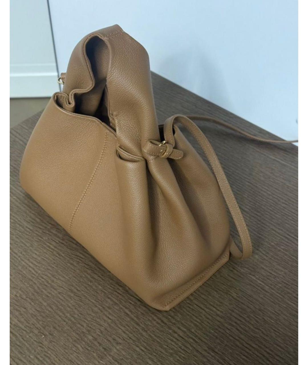 POLENE Коричневая кожаная сумка с короткими ручками, фото 4