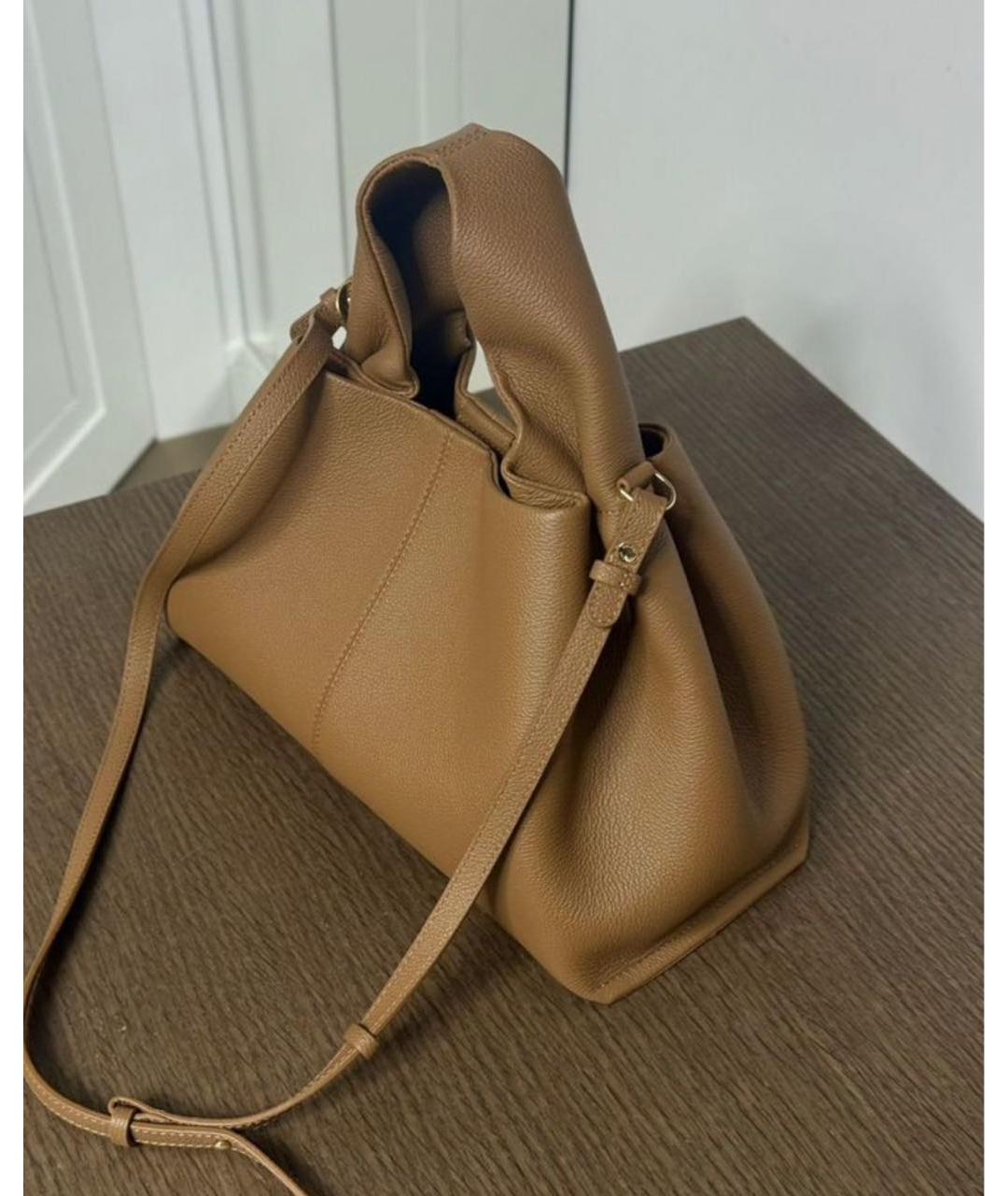 POLENE Коричневая кожаная сумка с короткими ручками, фото 3