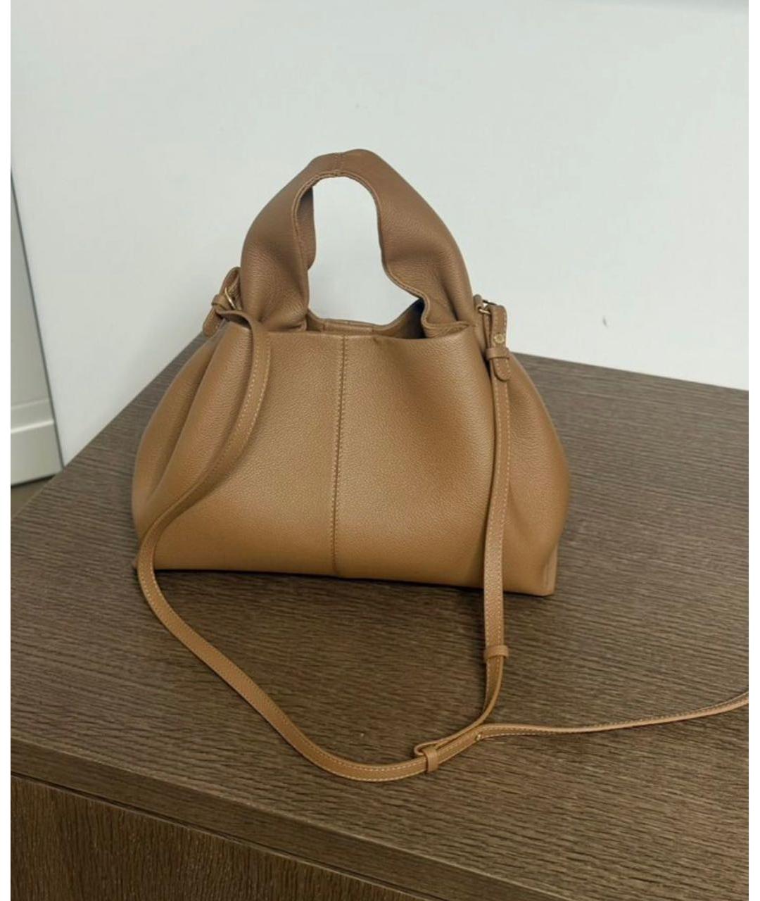 POLENE Коричневая кожаная сумка с короткими ручками, фото 2