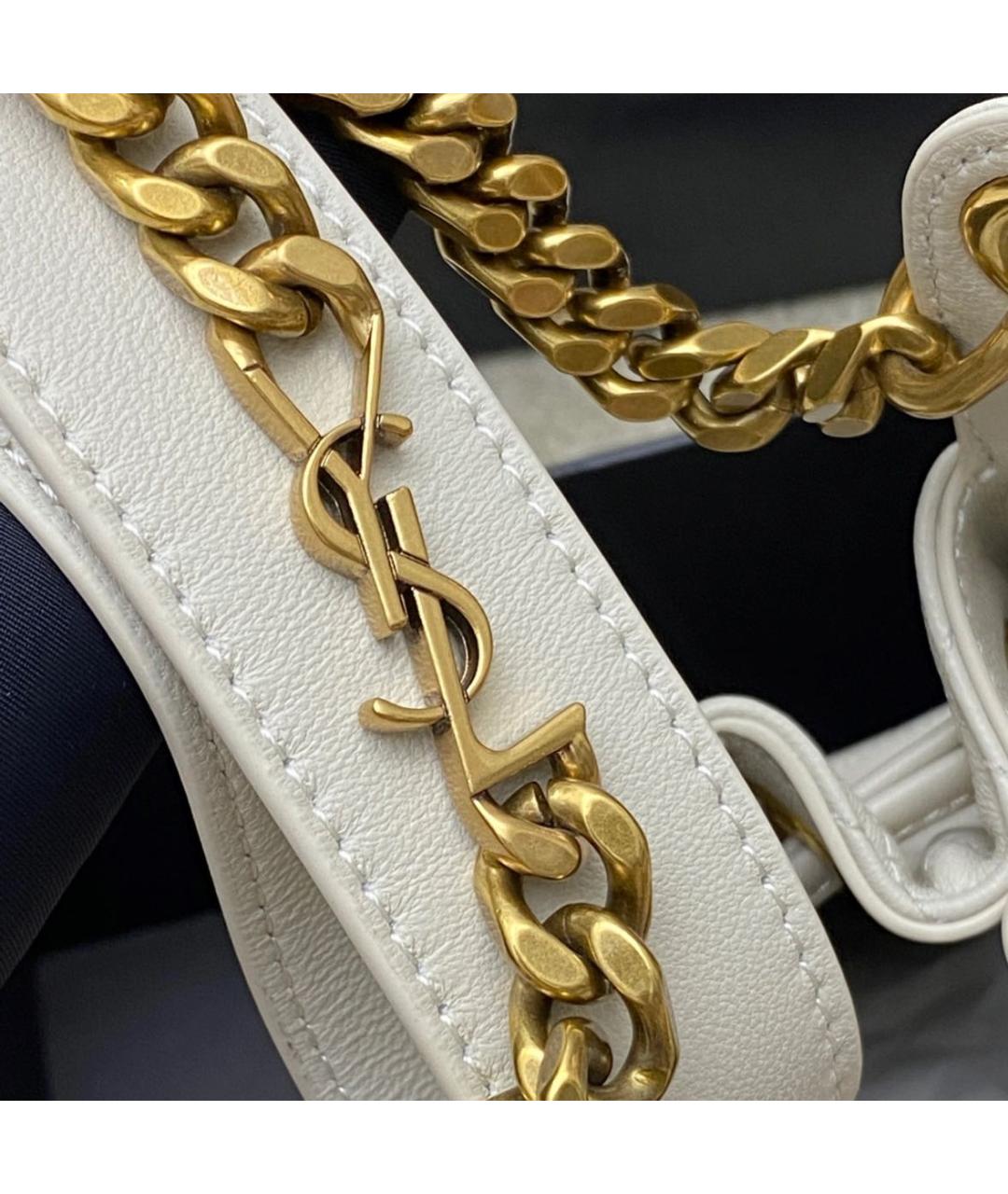 SAINT LAURENT Белая кожаная сумка через плечо, фото 6