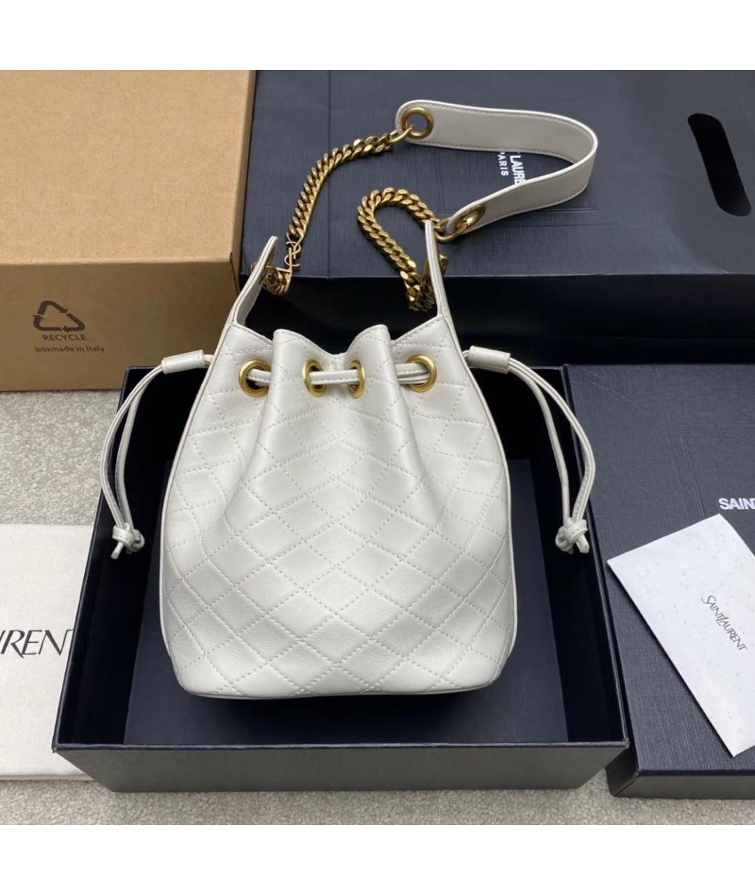 SAINT LAURENT Белая кожаная сумка через плечо, фото 2