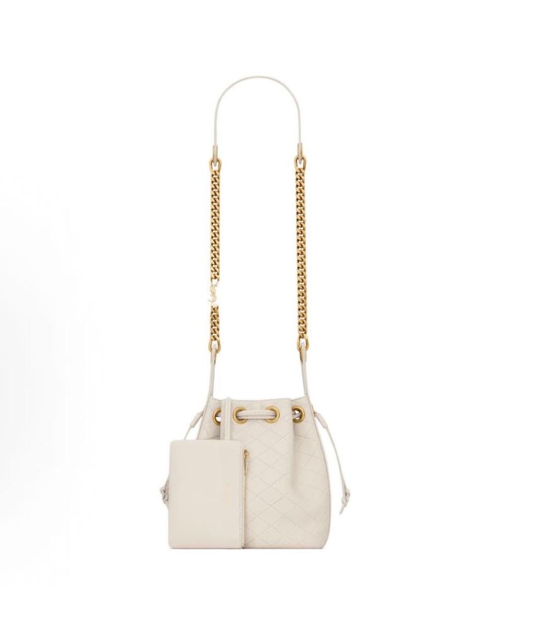 SAINT LAURENT Белая кожаная сумка через плечо, фото 7