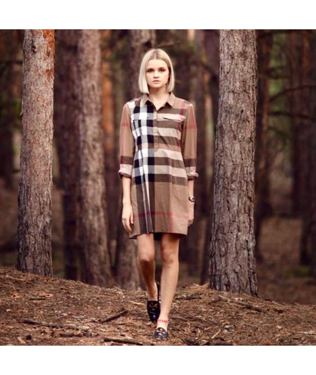 BURBERRY Коричневое хлопковое повседневное платье, фото 4