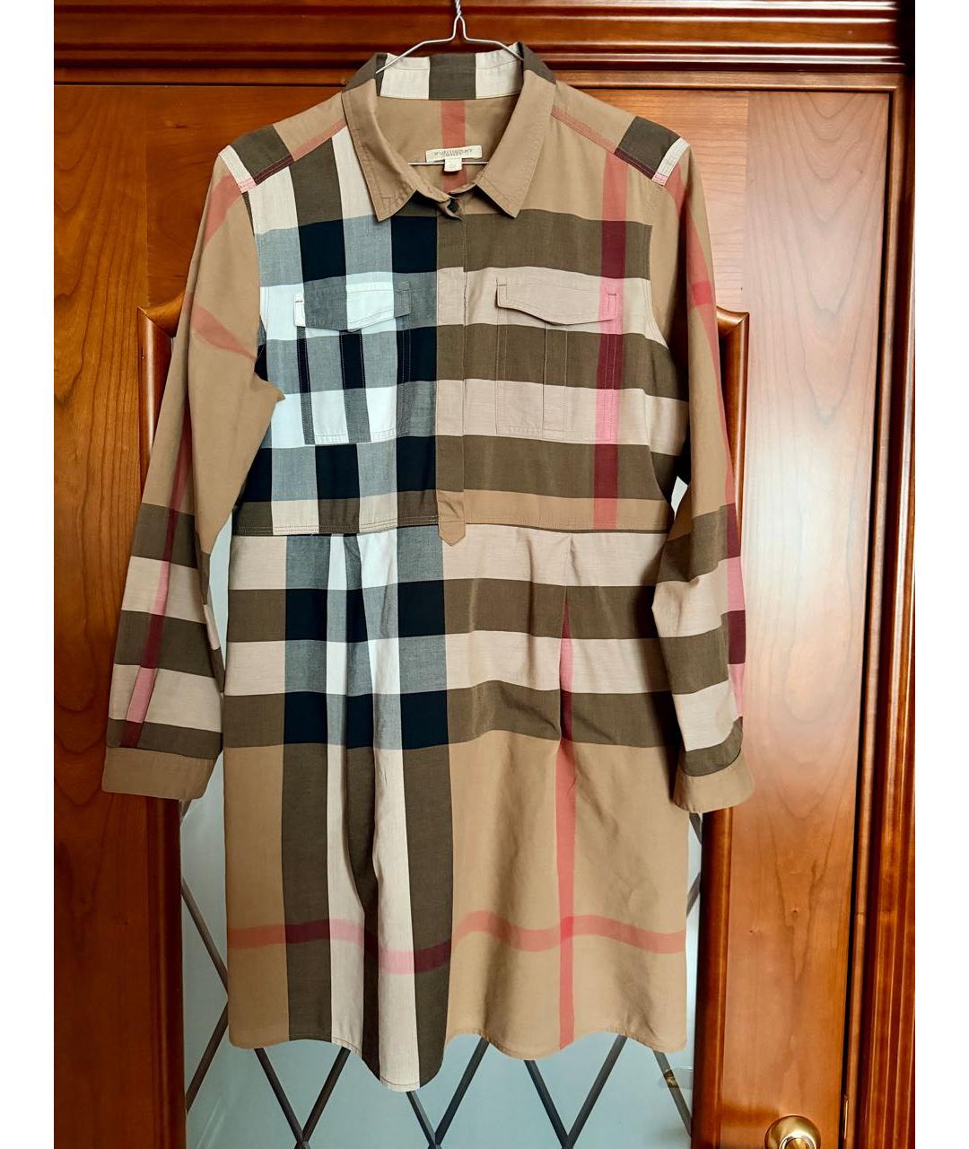 BURBERRY Коричневое хлопковое повседневное платье, фото 3