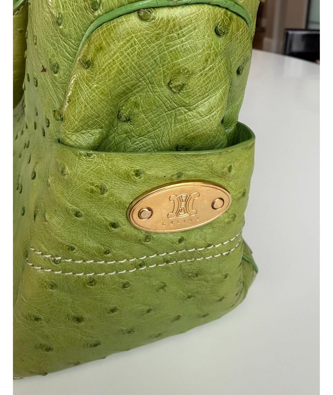 CELINE Зеленая сумка с короткими ручками из экзотической кожи, фото 3