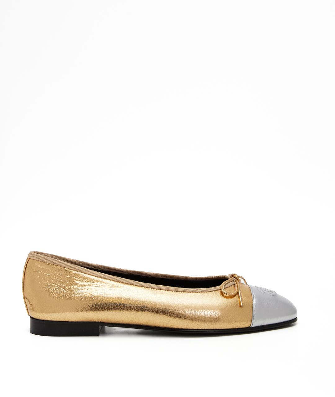 CHANEL Золотые кожаные балетки, фото 8