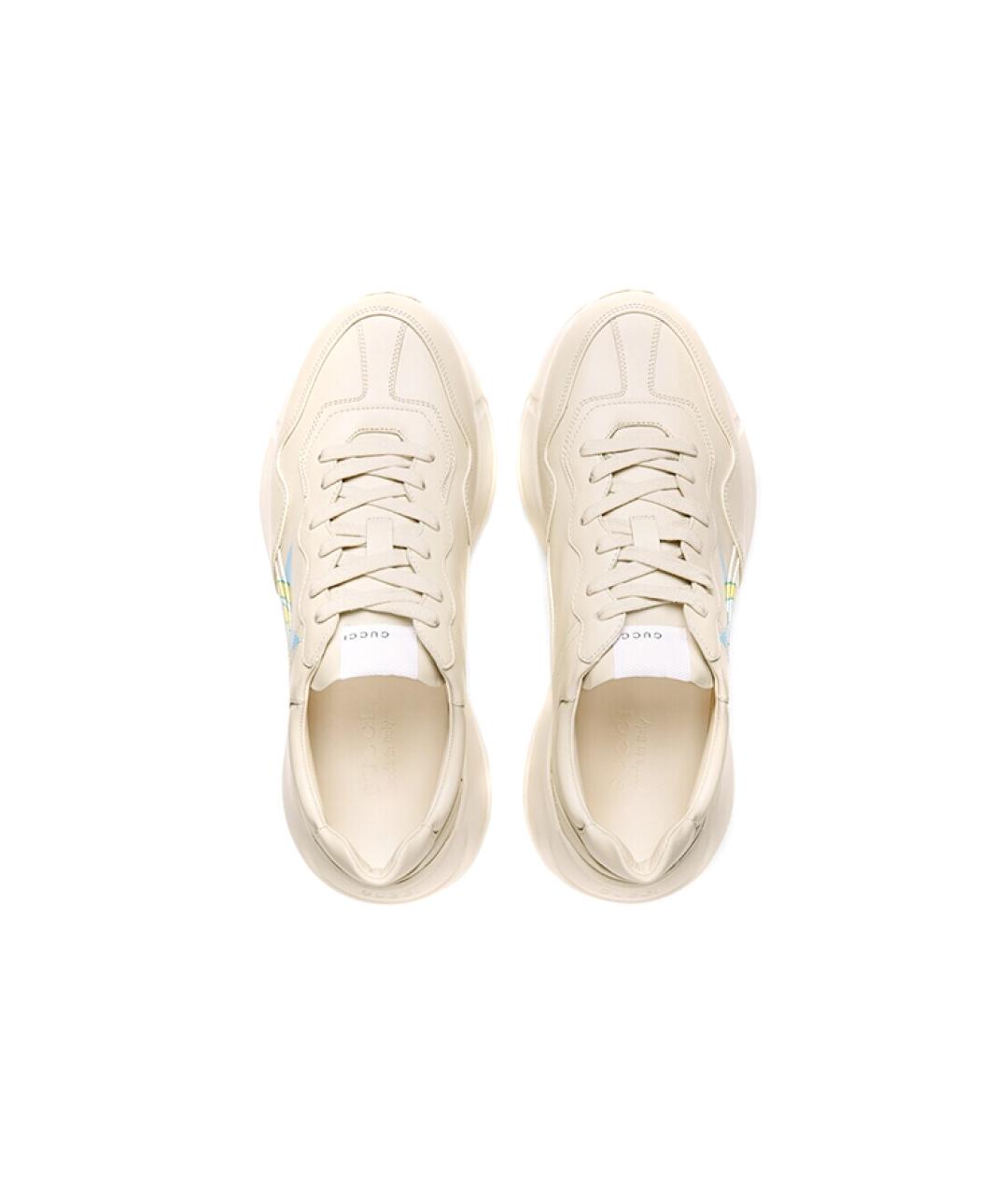 GUCCI Бежевые кожаные высокие кроссовки / кеды, фото 3