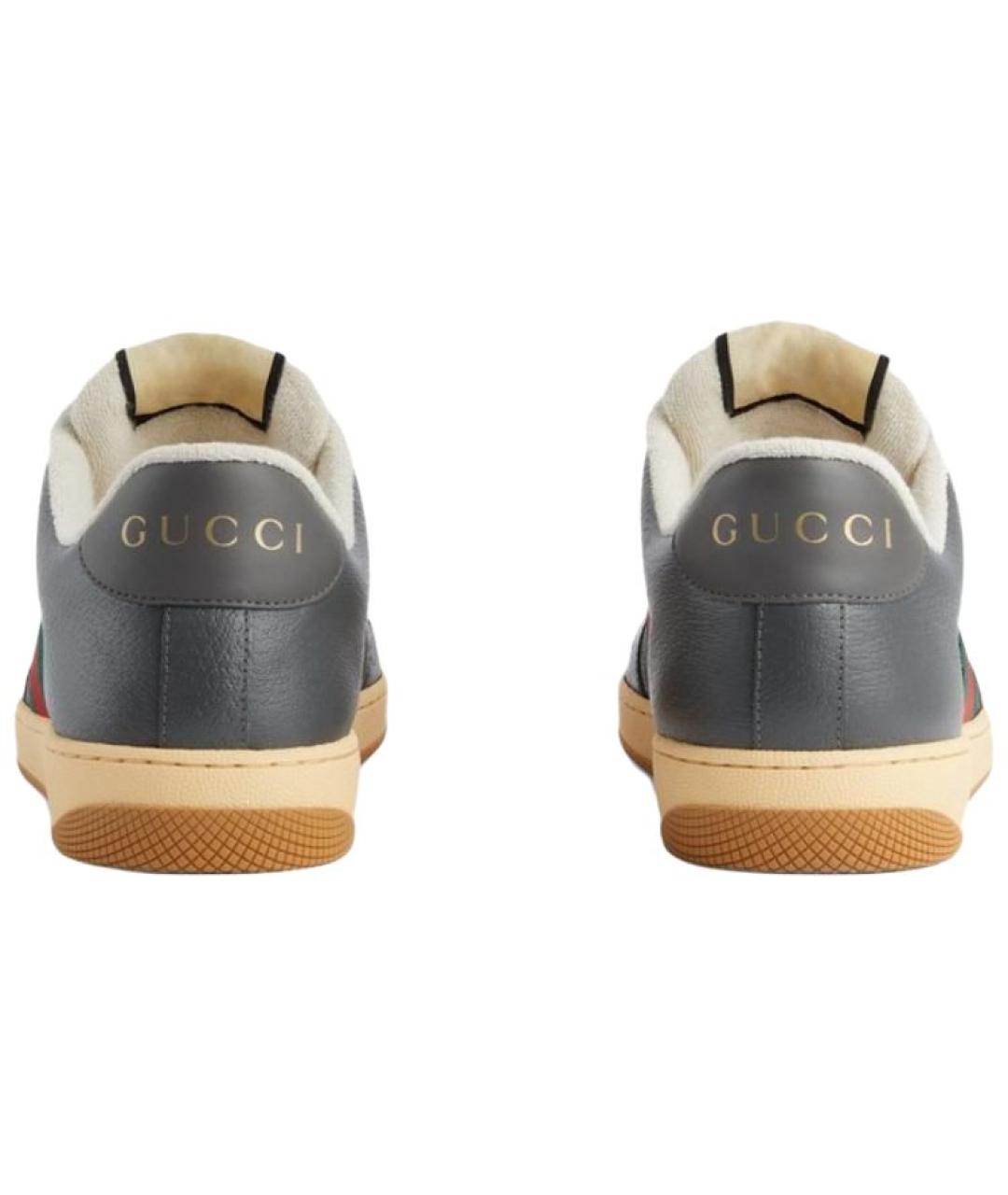 GUCCI Серые кожаные низкие кроссовки / кеды, фото 4