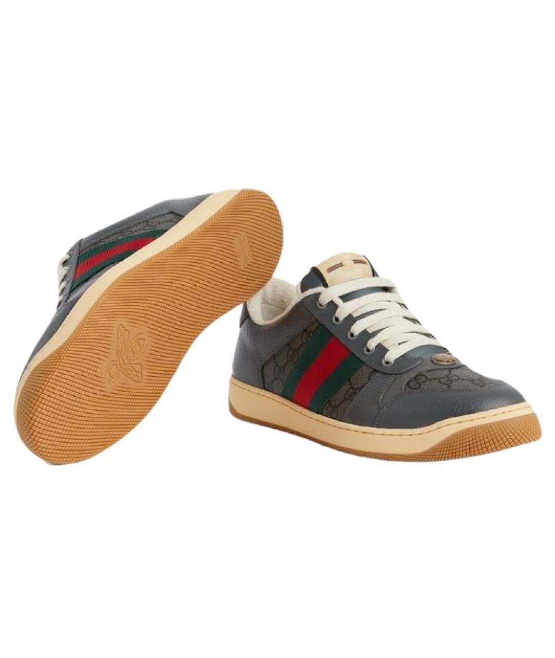 GUCCI Серые кожаные низкие кроссовки / кеды, фото 5