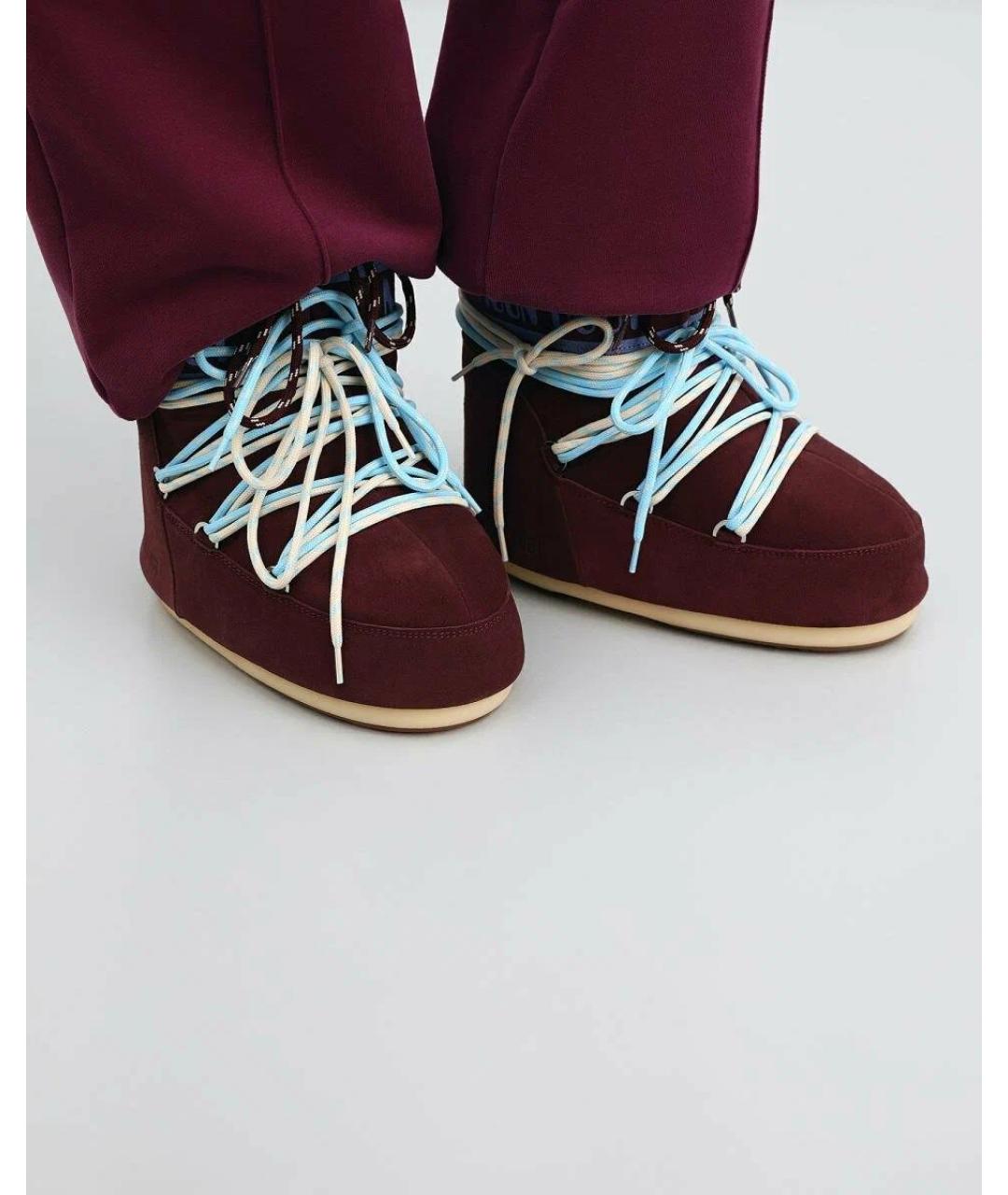 MOON BOOT Бордовые замшевые сапоги, фото 4