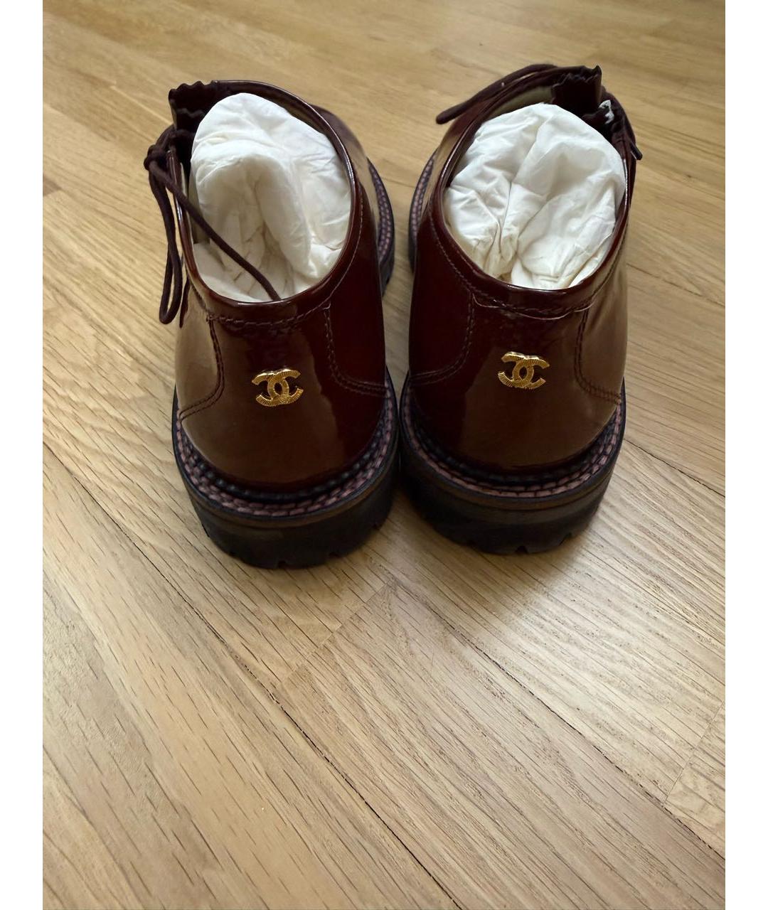 CHANEL Бордовые кожаные ботинки, фото 3