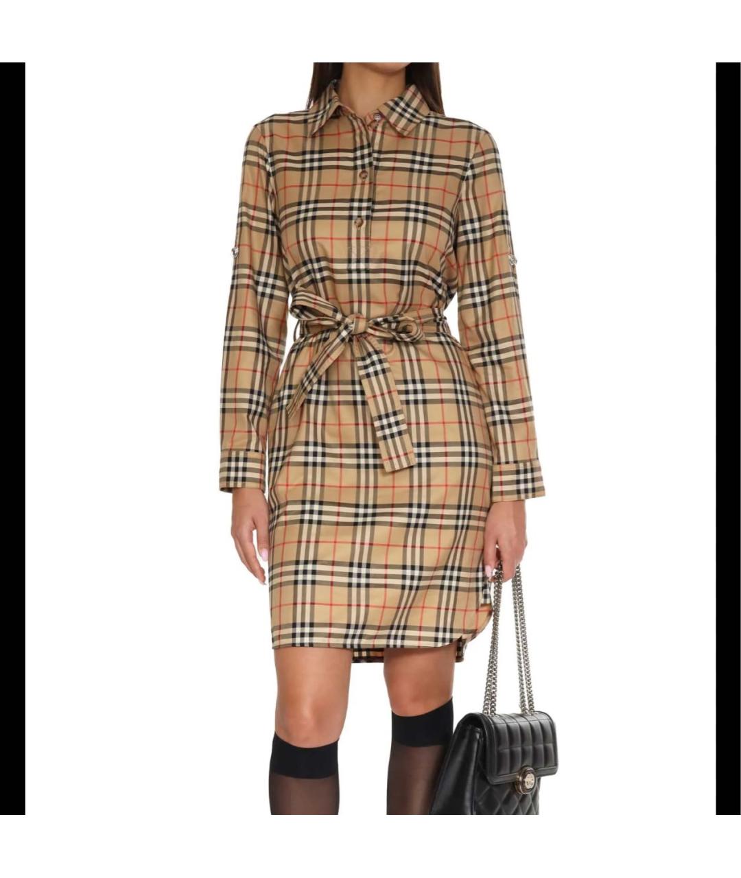 BURBERRY Бежевое хлопковое повседневное платье, фото 6