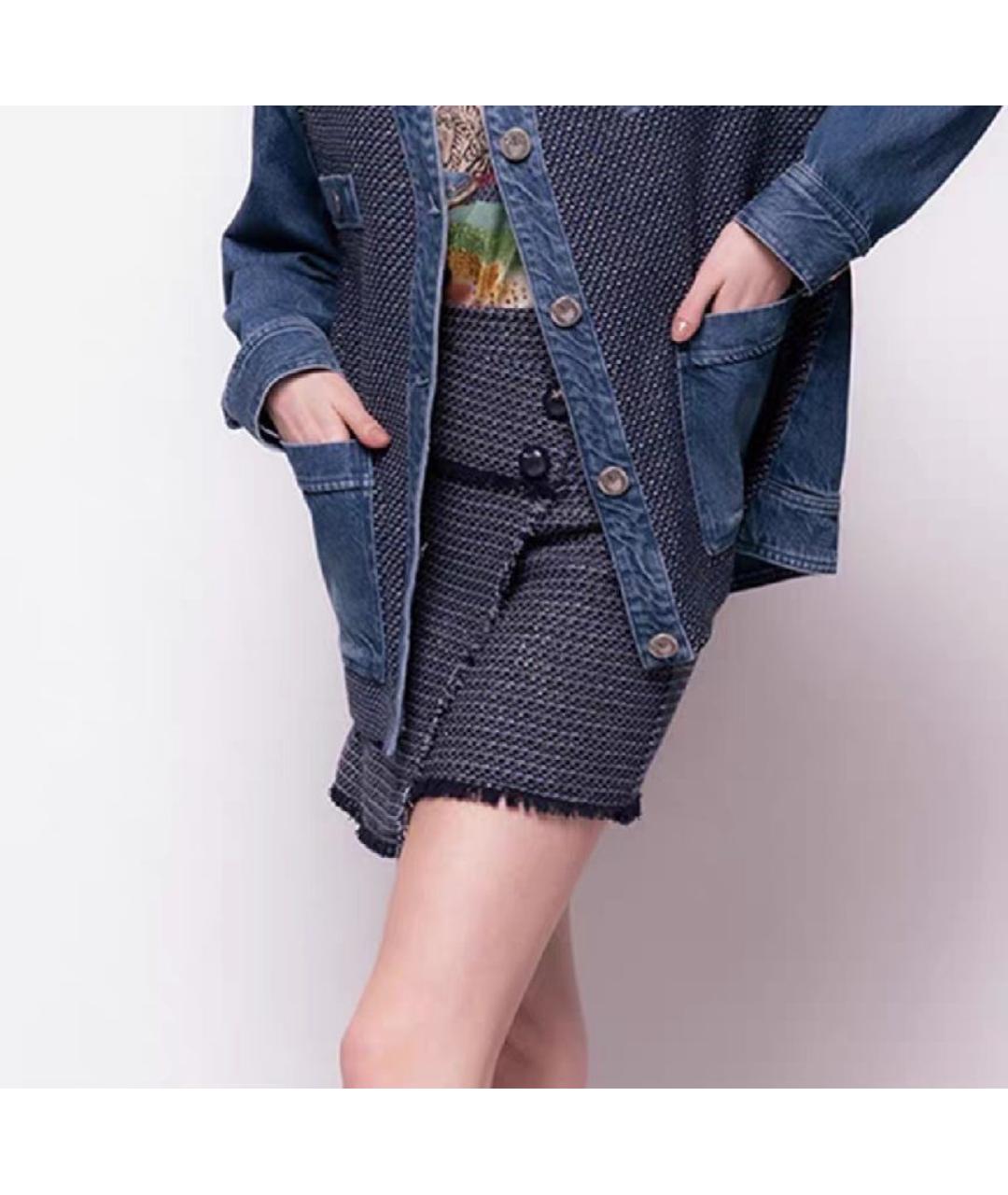 PINKO Синяя твидовая юбка мини, фото 6