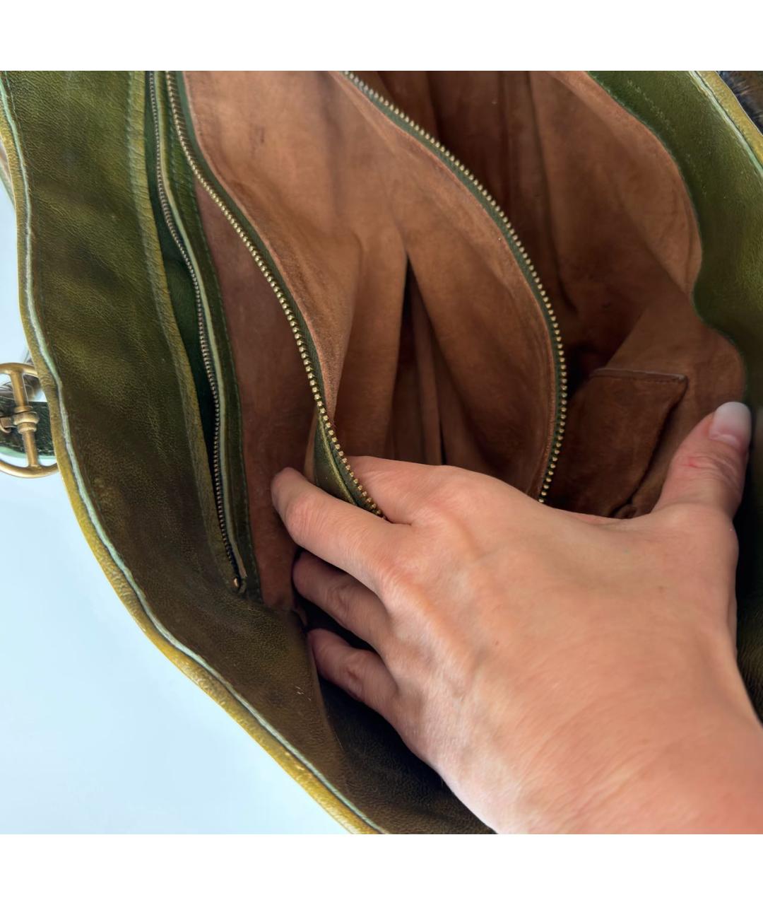 BOTTEGA VENETA Хаки кожаная сумка тоут, фото 4