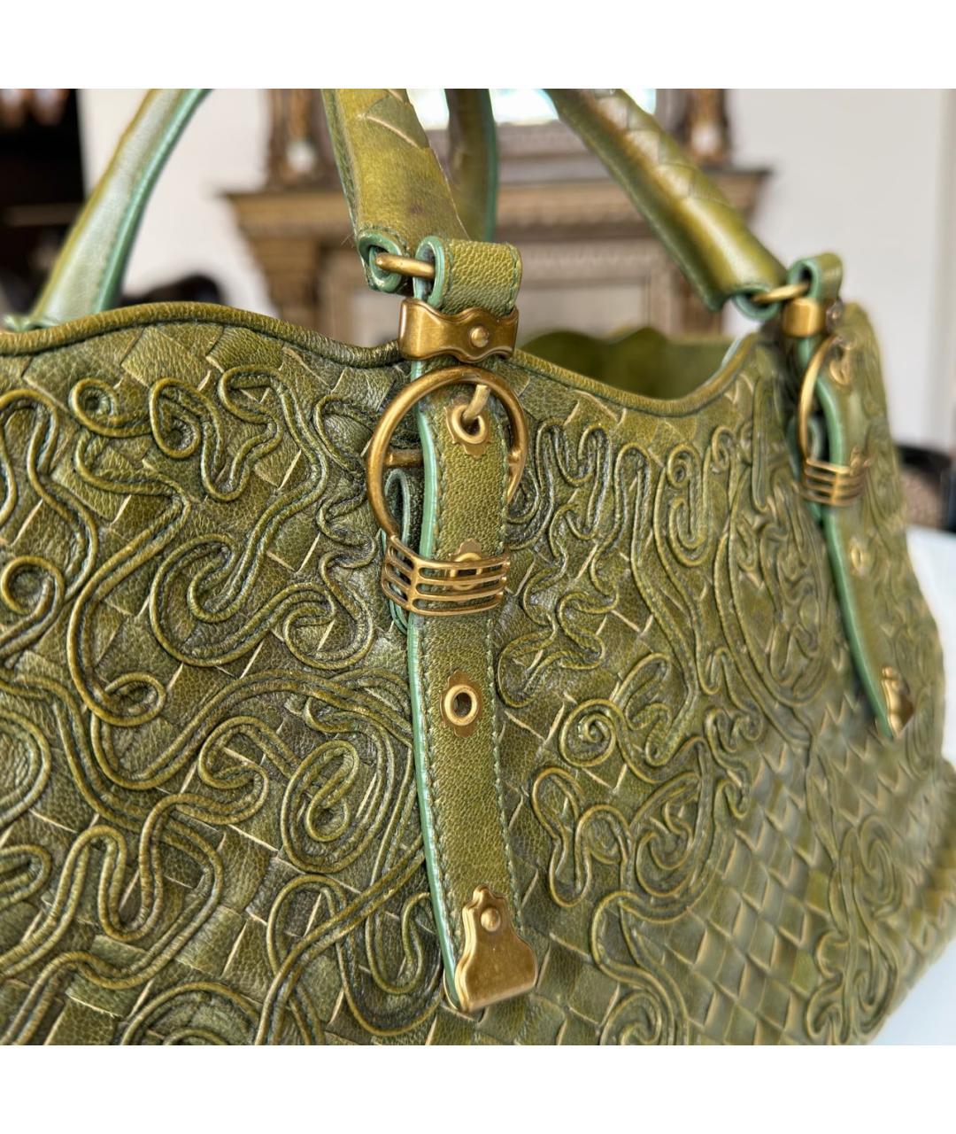 BOTTEGA VENETA Хаки кожаная сумка тоут, фото 3