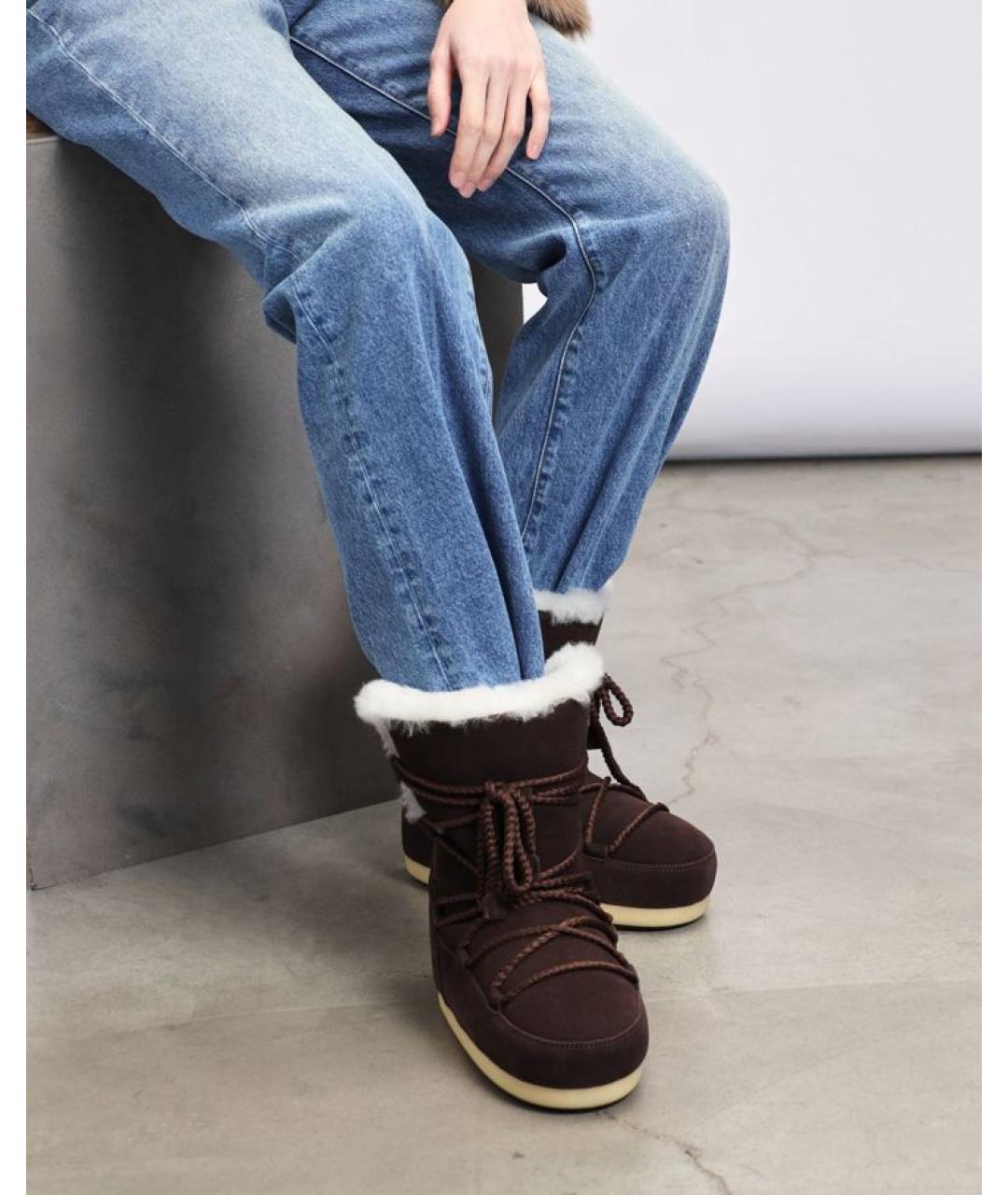 MOON BOOT Коричневые замшевые сапоги, фото 4