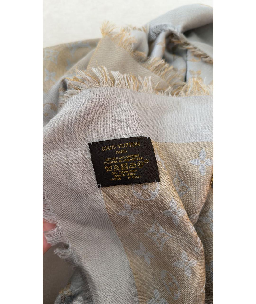 LOUIS VUITTON Серебрянный шелковый шарф, фото 3