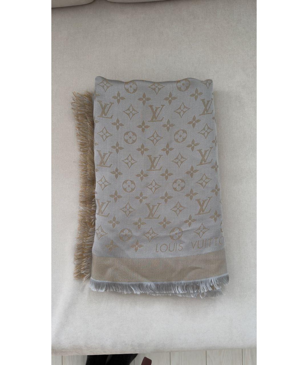 LOUIS VUITTON Серебрянный шелковый шарф, фото 5
