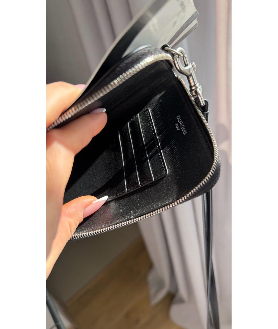 BALENCIAGA Черный кожаный кошелек, фото 4