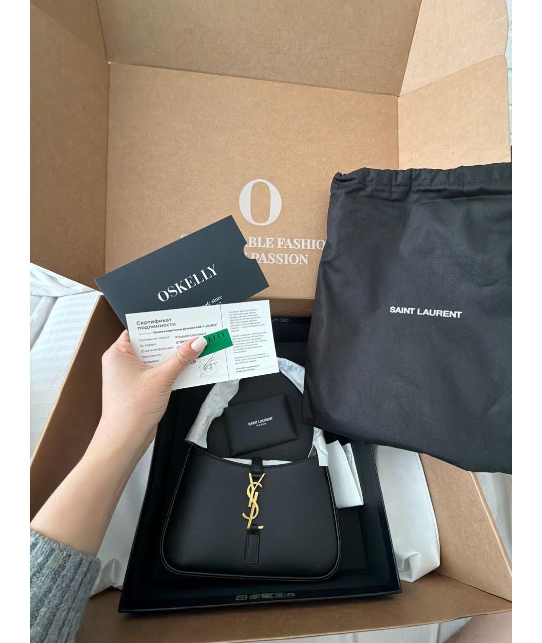 SAINT LAURENT Черная кожаная сумка через плечо, фото 6