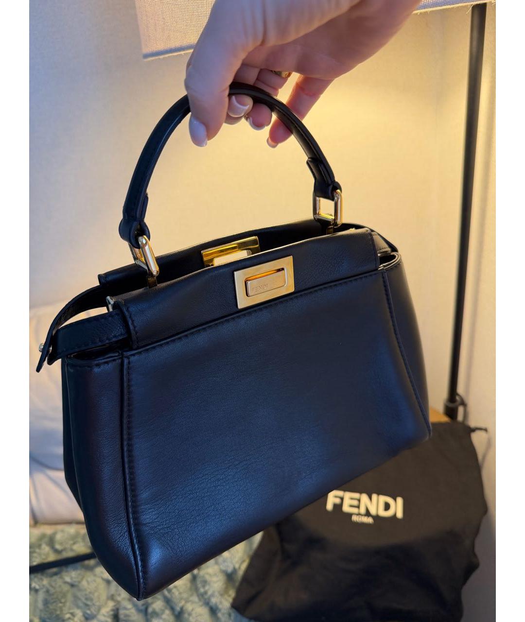 FENDI Черная кожаная сумка с короткими ручками, фото 2