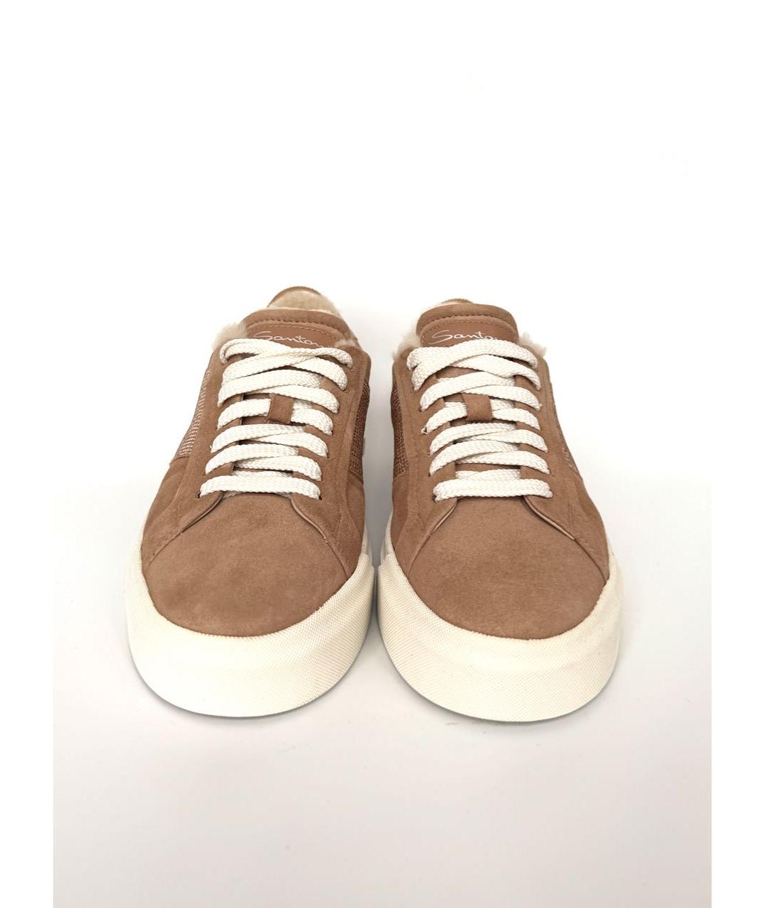 SANTONI Бежевые замшевые кеды, фото 2