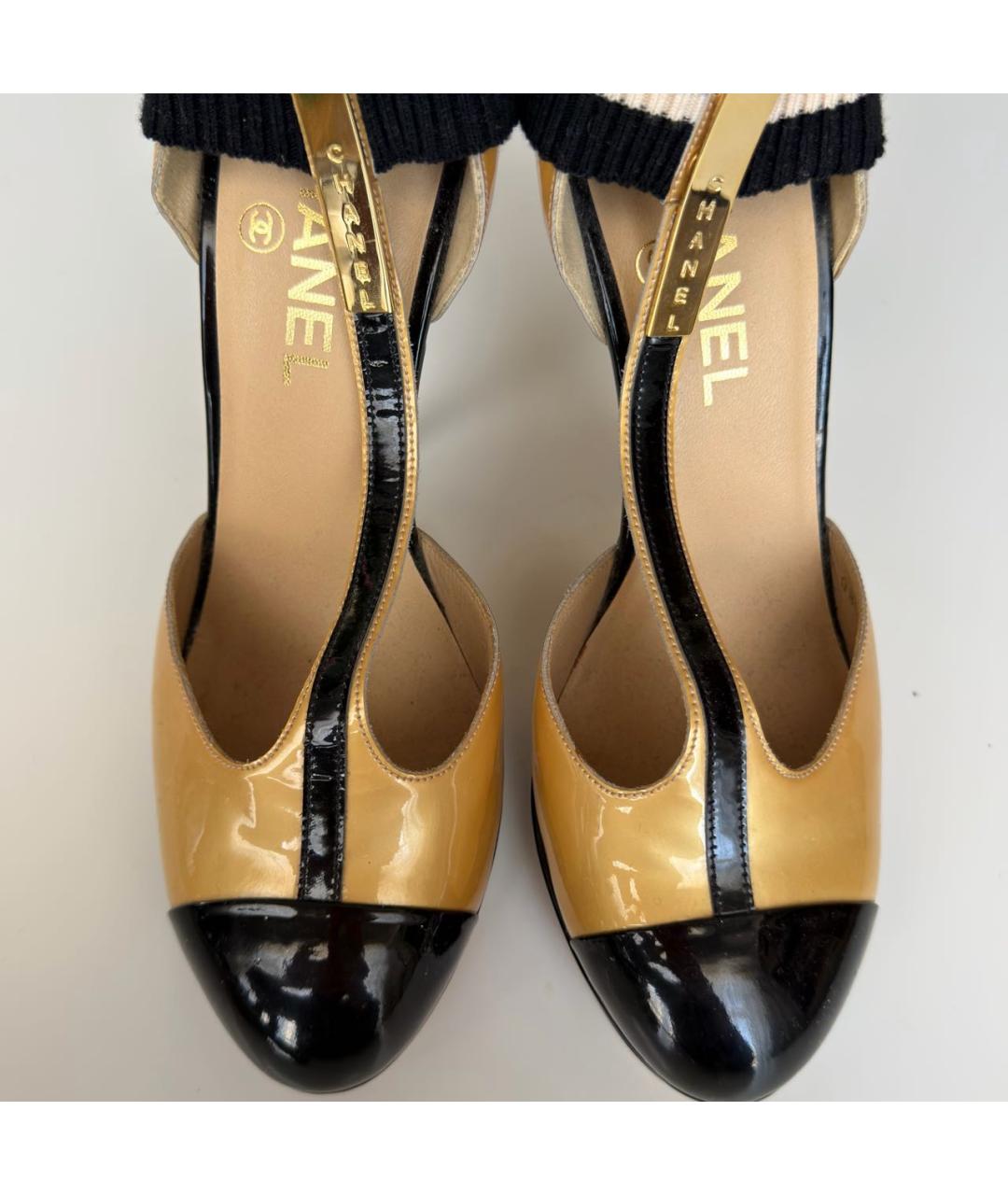 CHANEL Бежевые кожаные свадебные туфли на высоком каблуке, фото 3