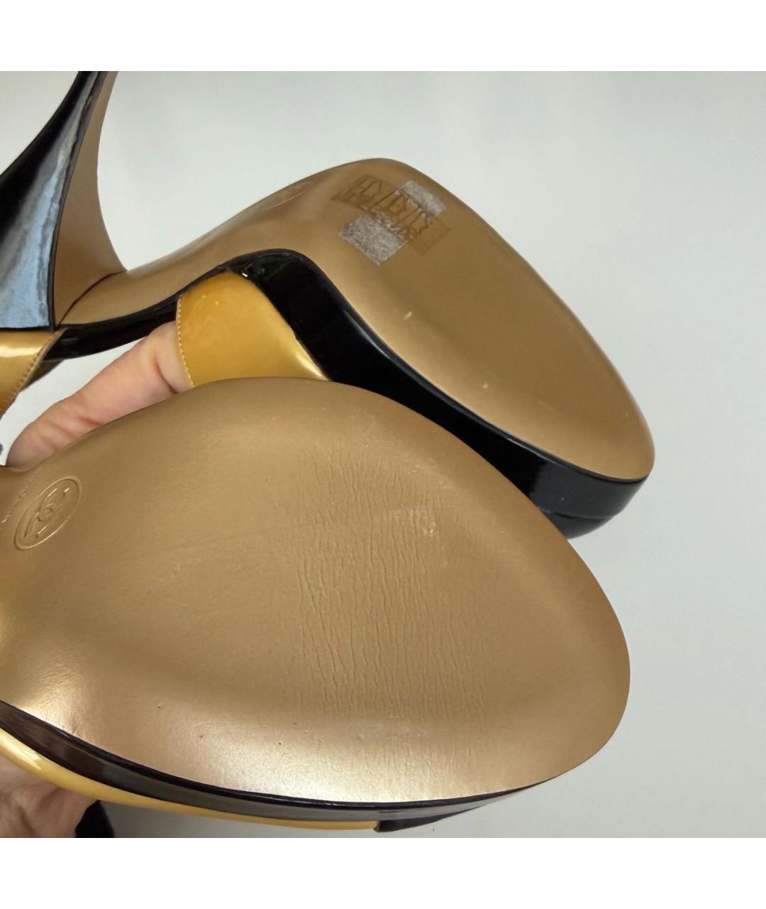 CHANEL Бежевые кожаные свадебные туфли на высоком каблуке, фото 6