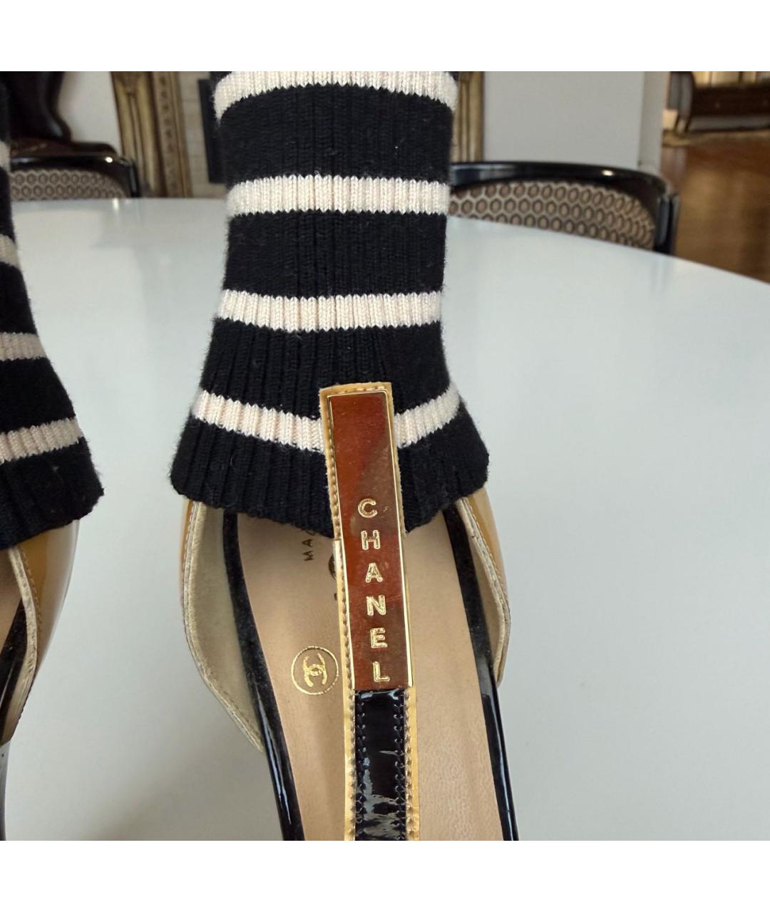 CHANEL Бежевые кожаные свадебные туфли на высоком каблуке, фото 5