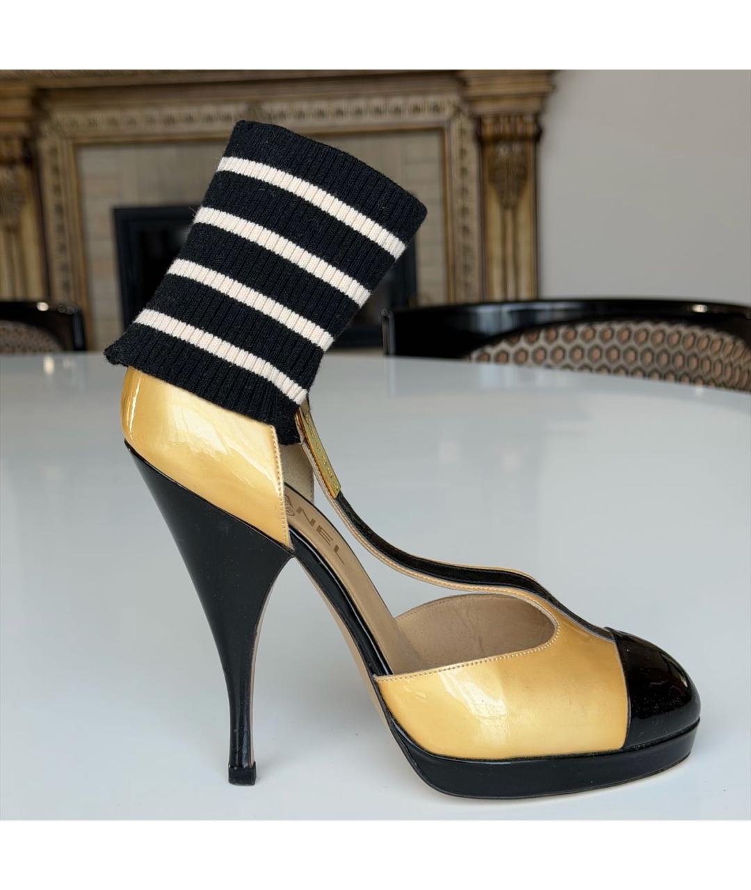 CHANEL Бежевые кожаные свадебные туфли на высоком каблуке, фото 7