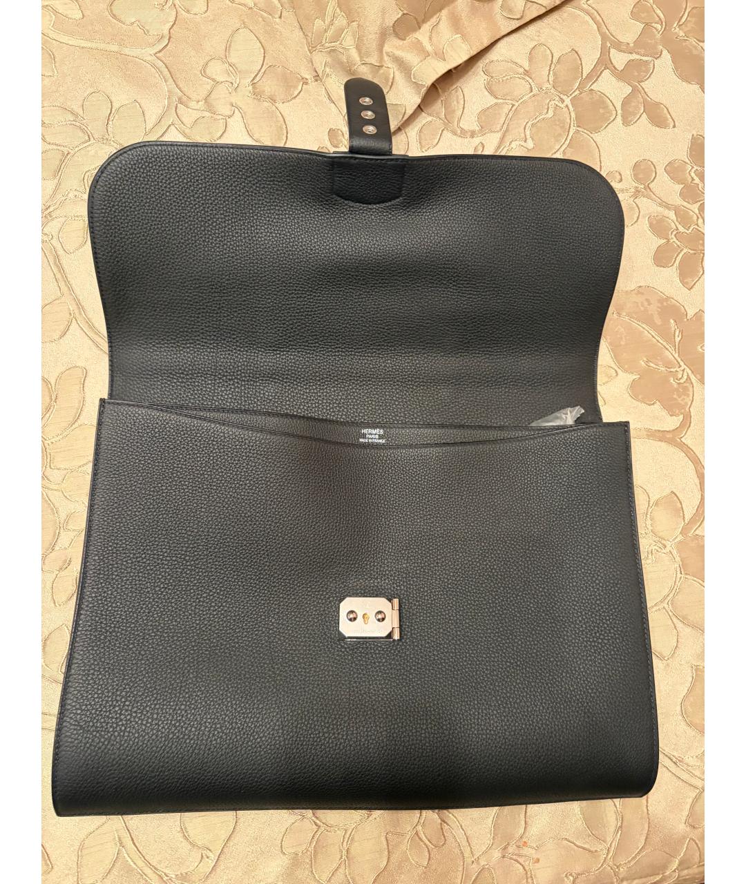 HERMES Черный кожаный портфель, фото 2