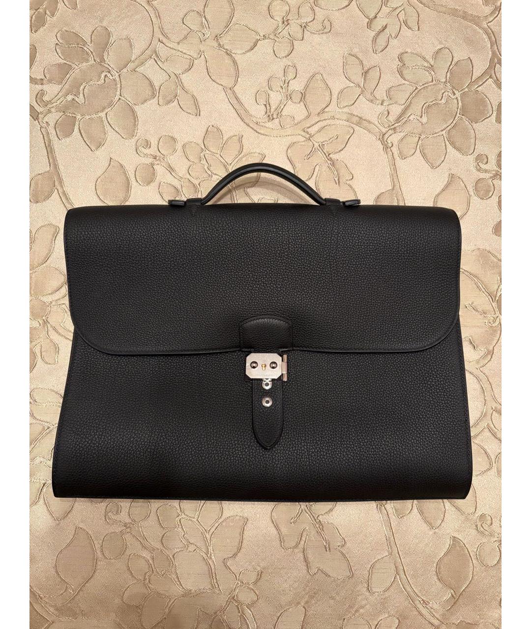 HERMES Черный кожаный портфель, фото 4