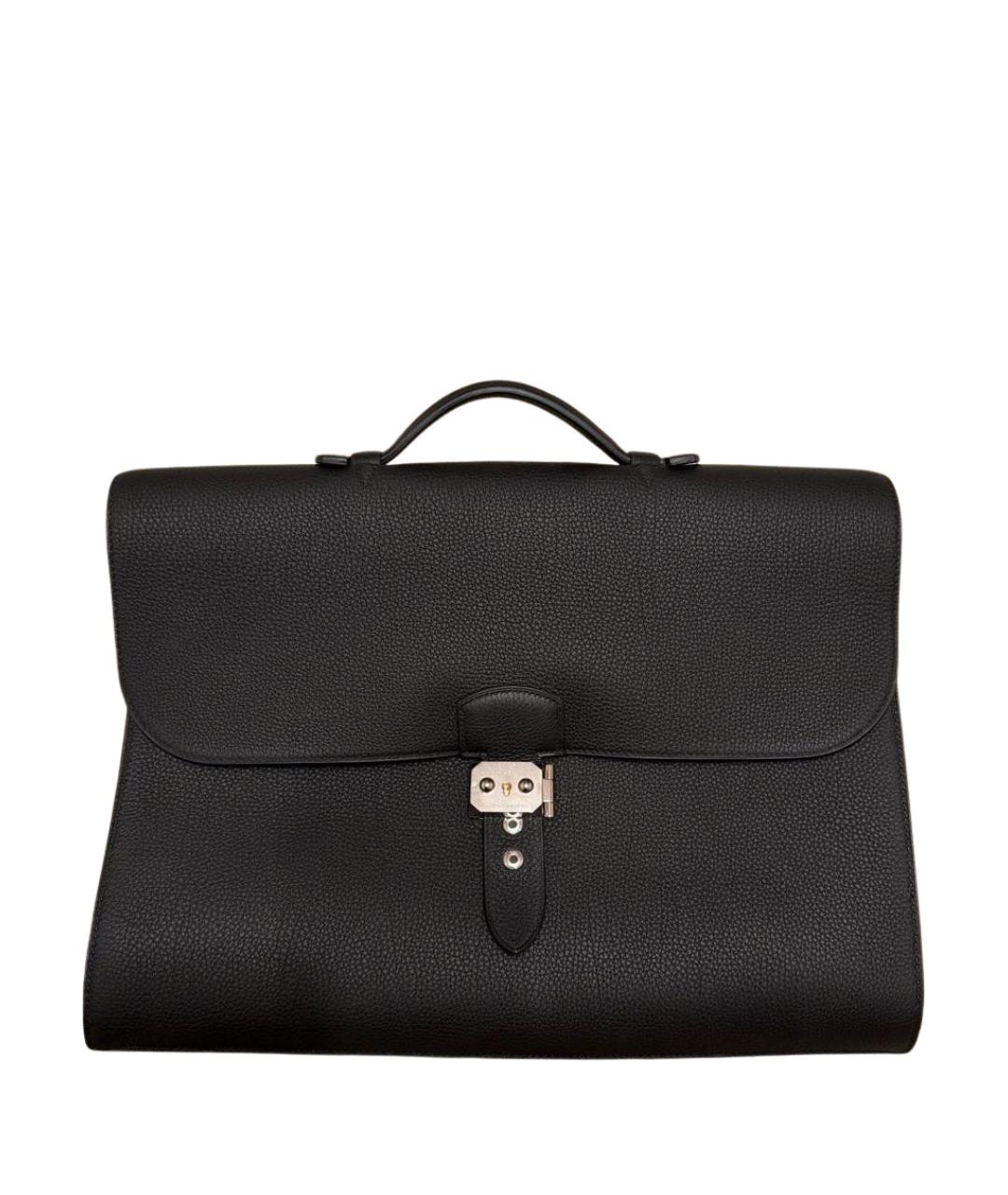 HERMES Черный кожаный портфель, фото 1