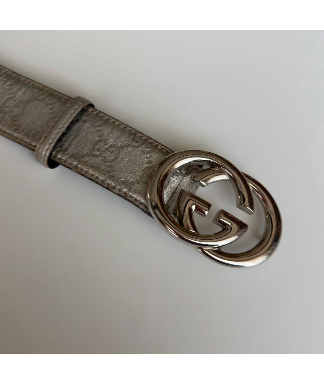 GUCCI Серебрянный кожаный ремень, фото 2