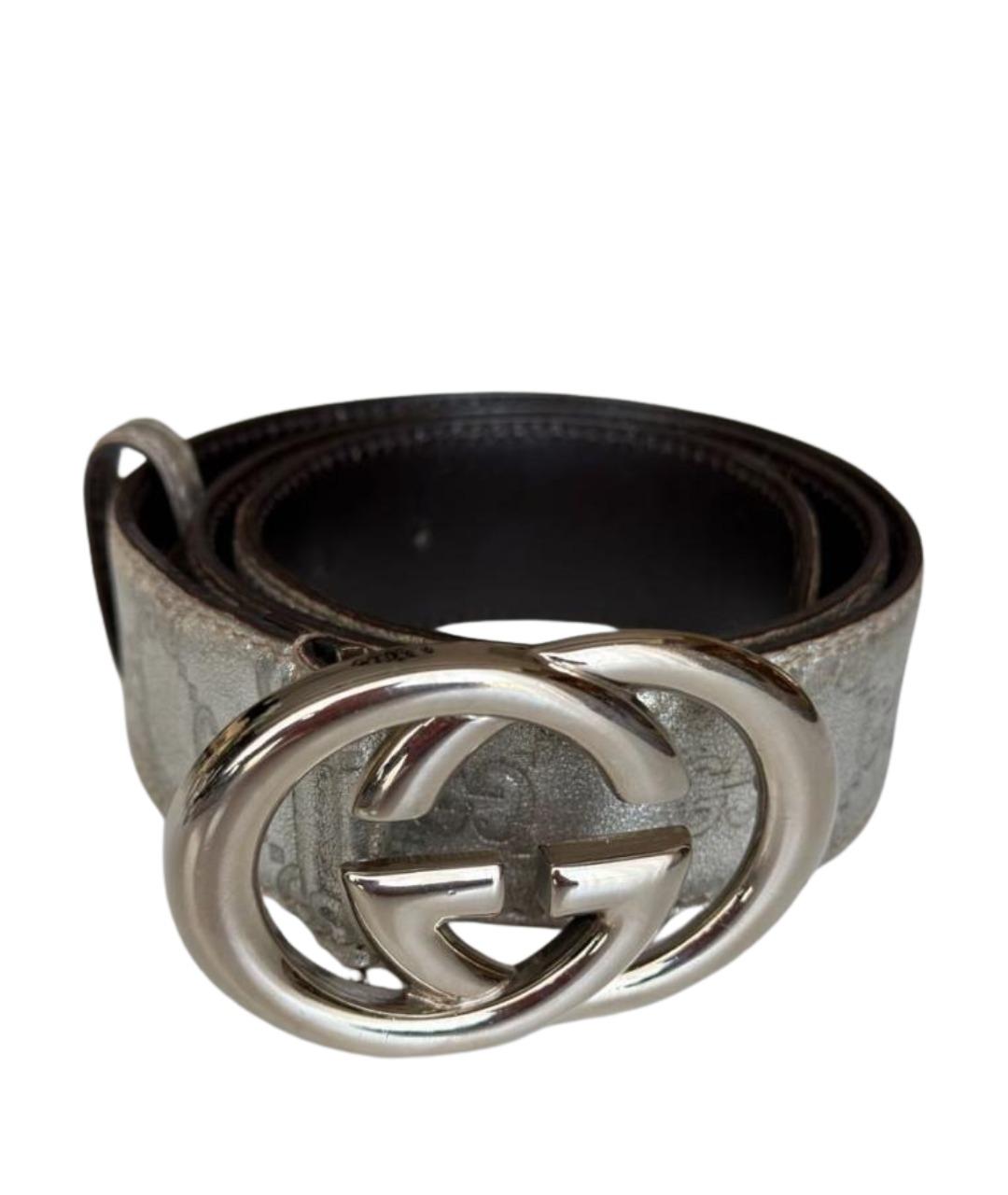 GUCCI Серебрянный кожаный ремень, фото 1