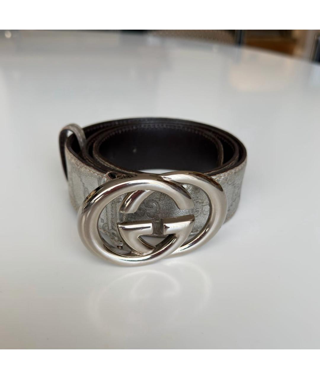 GUCCI Серебрянный кожаный ремень, фото 4